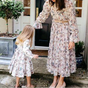 NWT Antonio Melani x Nicola Bathie Floral Chiffon Long Sleeve Belted Dress